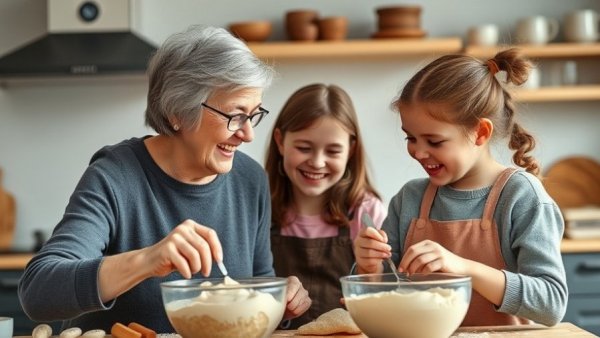 Grandmother and granddaughter baking together, role in mental health
