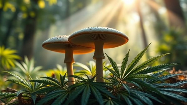 Psilocybin and cannabinoid therapy concept in nature.