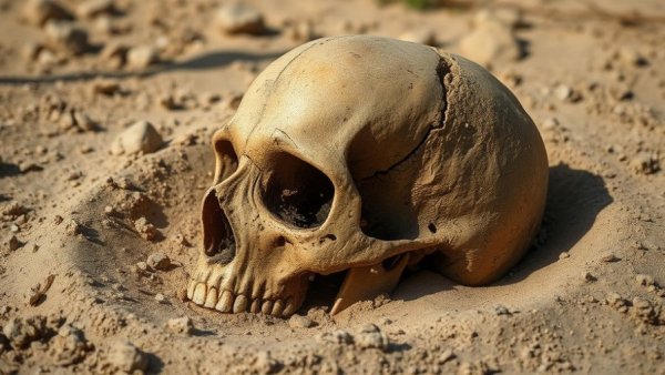 Ancient skull in sand representing historical plague outbreaks