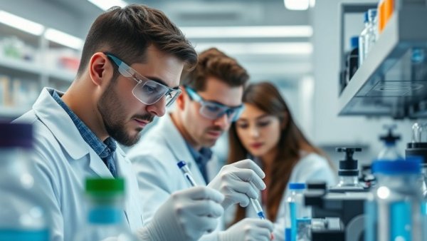 Biotech pharmaceutical innovations in high-tech lab environment.