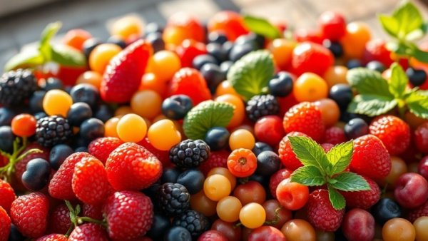 Bright variety of berries promoting flavanols and heart health.
