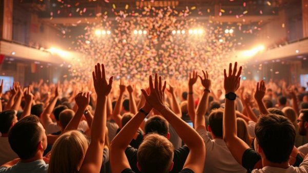 MONAT México Together Celebrates crowd raising hands with confetti.