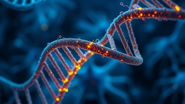 Futuristic depiction of DNA repair in cancer treatment