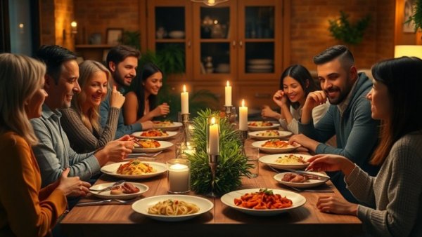 Group enjoying meal highlighting Sardinian habits for longevity