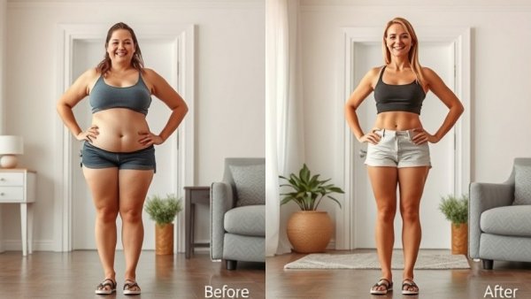 Heather lost 22 pounds in before and after transformation image.