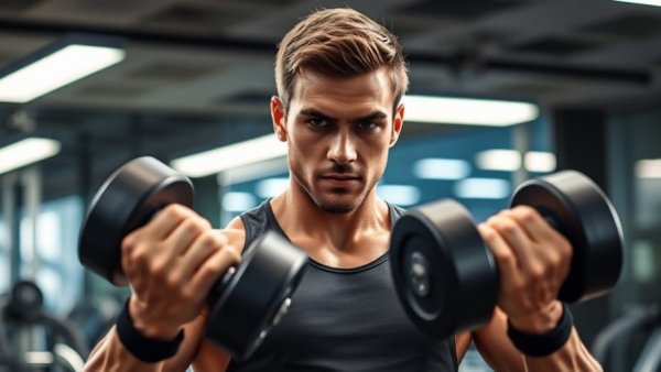 Gain muscle faster with drop sets: Man lifting dumbbells in gym.