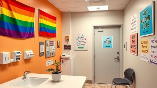 Inclusive clinic room supporting gender-affirming care for youth.