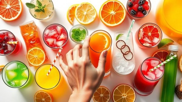 Colorful childhood beverage choices on a white table