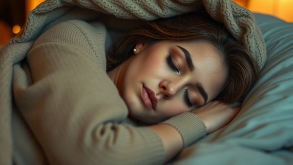 Woman peacefully sleeping, enhancing sleep quality.