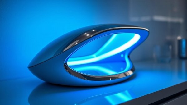 Futuristic UVC lamp emitting glow on sleek countertop