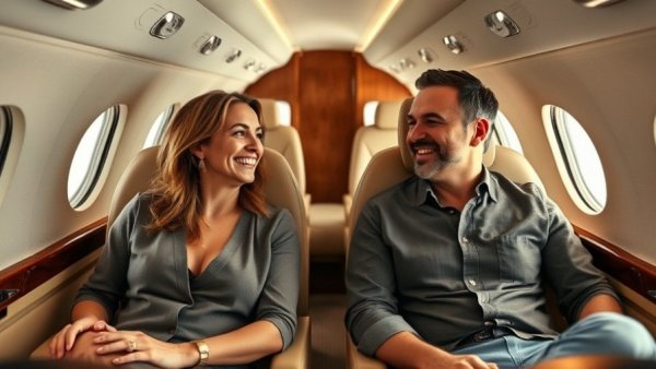 Two people enjoying a flight, representing business success and innovation.