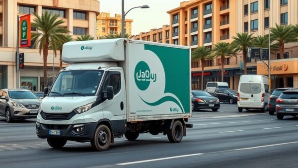 Exclusive distribution in Kuwait: delivery truck on busy street.