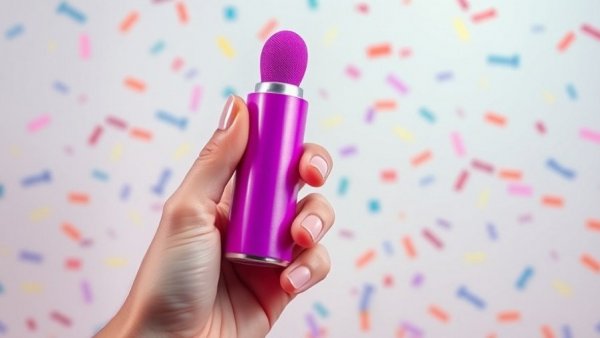 Vibrant purple vibrator amidst confetti, Lelo Ina Thrust.