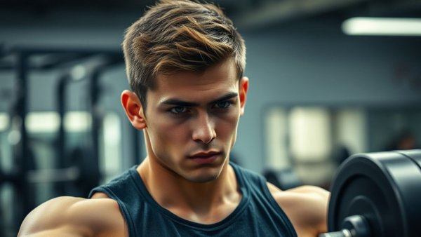 Young man lifting weights in gym, achieving strength without bulk