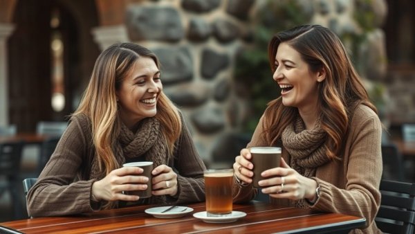 Discussing daily coffee intake recommendations over coffee in a cafe.