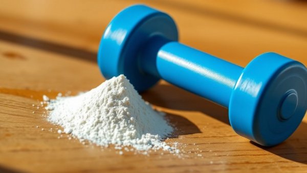 Creatine supplement benefits with powder and dumbbell