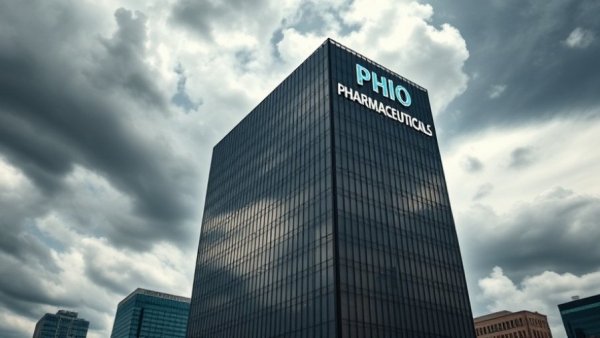Phio Pharmaceuticals signage with cloudy sky backdrop