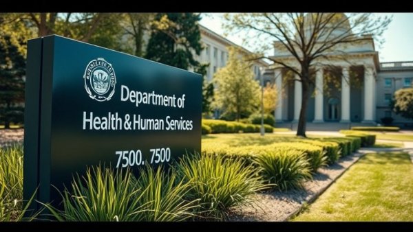 Department of Health & Human Services sign at government building, related to Medicaid provider tax limits.