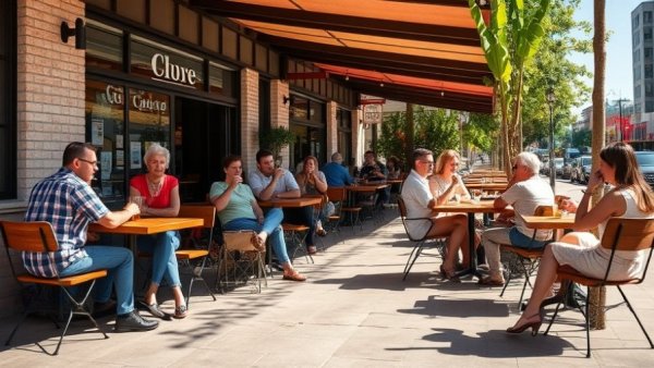 Casual cafe gathering emphasizing digital safety through device use.