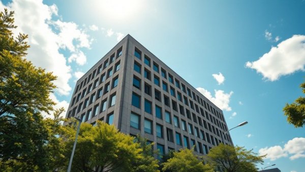 Theodore Roosevelt Building under blue sky, federal office environment.