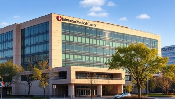 Intermountain Medical Center building with sign and greenery