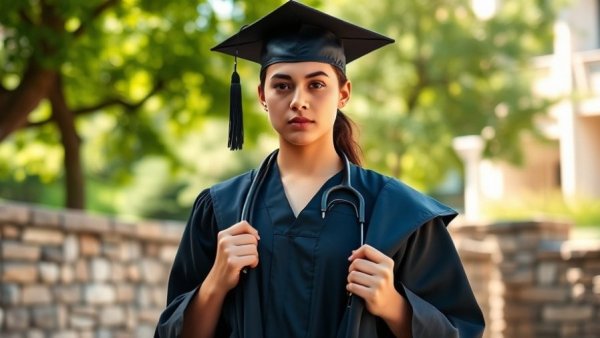 Federal Loan Caps Healthcare Education: Graduate holds gown outside.