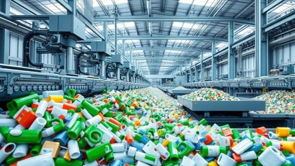 Modern recycling facility showcasing plastics recycling innovations.