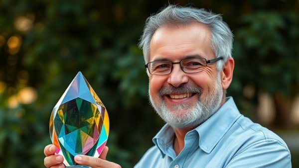 Man holding a glass award, symbolizing network marketing success stories.