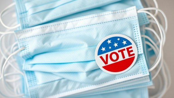 Masks with vote sticker symbolizing public health leaders in politics.