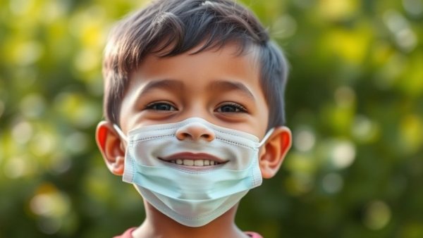 Child wearing mask outdoors, highlighting climate resilience in child care