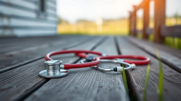 Healthcare workforce shortage in rural areas represented by a stethoscope on a wooden deck.