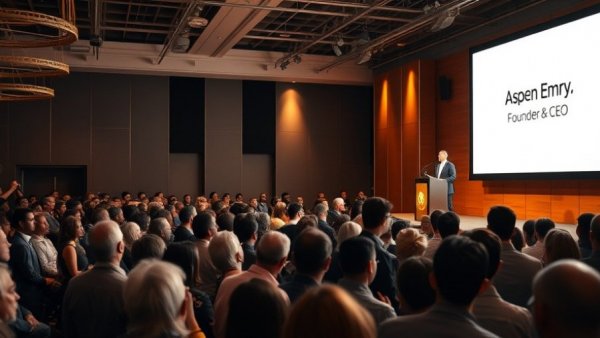 Bravenly International Expansion event with speaker on stage in front of audience.