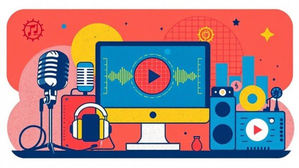 Illustration with media symbols for Egg Freezing and AI Virus Ethics podcast.