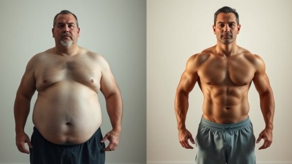 Weight loss transformation depicting significant muscle gain.