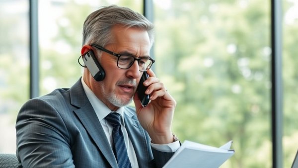 Focused man discussing post-discharge care on phone