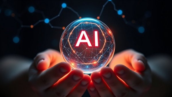 AI race concept with energy spheres in hands.