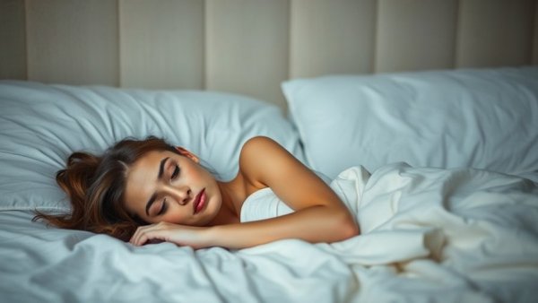 Menopause symptoms and sleep problems: woman awake in bed.