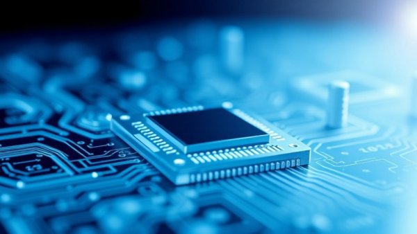 NISQ Quantum Computing illustrated with a digital chip and quantum states.
