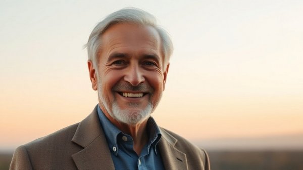 Older man smiling calmly outdoors, heat acclimation training context