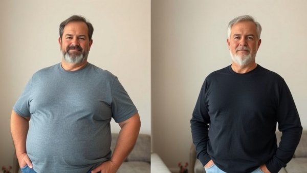 Before and after weight loss transformation showing Jacob's 75 pounds loss.