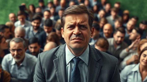 Overwhelmed businessman with crowd symbolizing tougher job applications.