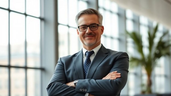 Confident professional in suit in modern office setting