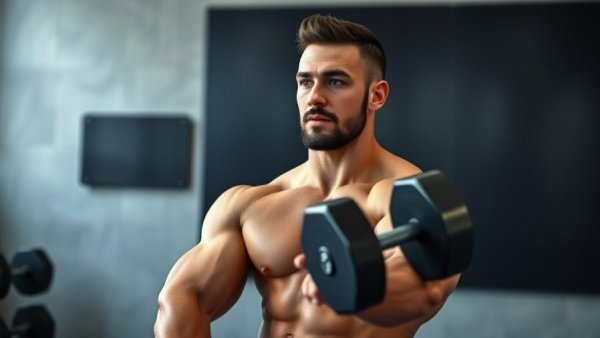 Athletic man lifting dumbbell to fix muscle imbalances in a gym.