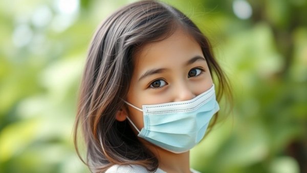 Young girl with a mask outdoors in natural light