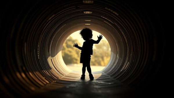 Child silhouette in tunnel to highlight block child nudity concept