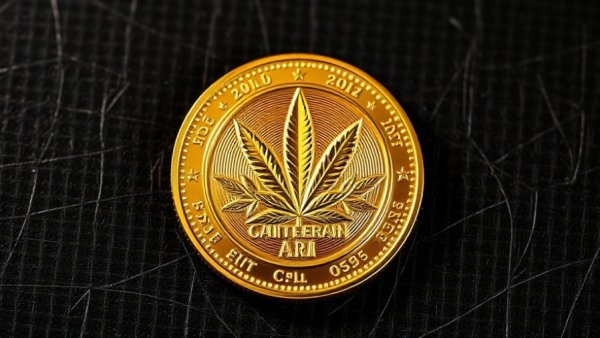 Herbal Dispatch Gold Royalty Interest coin design with cannabis and royal symbols.