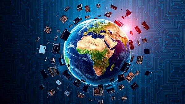 Earth shattering against digital background, symbolizing AI risks.