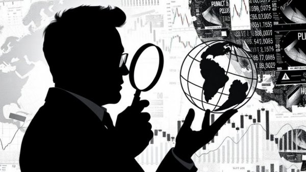 Silhouette of businessman with magnifying glass and stock market graphs, DICK's Sporting Goods investor rights theme.