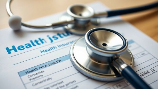 Close-up of health insurance form with stethoscope and pen symbolizing health spending and insurance premiums.