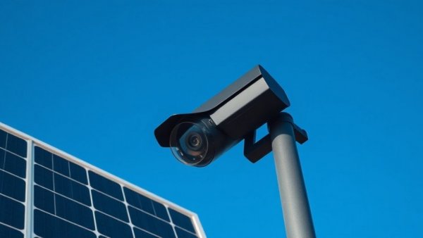 Flock's Employee Buyout: Security camera with solar panel against blue sky.